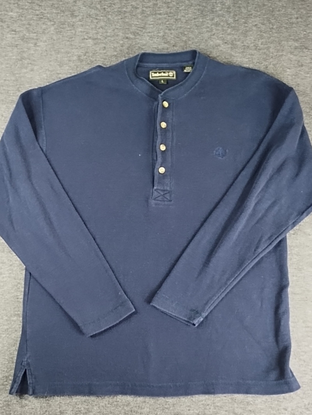 Vintage Timberland Navy Blue Long-Sleeve Henley Shirt
